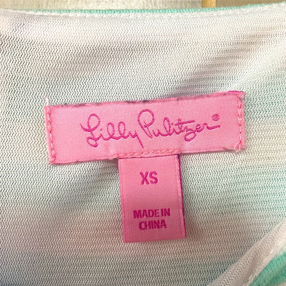 Lilly Pulitzer Lana Mint White Stripe Ribbed Cap Sleeve Dress Poolside Blue, XS - Picture 4 of 7